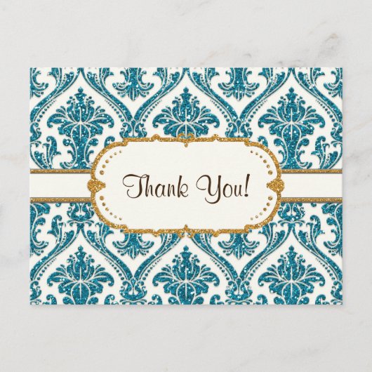 Faux Gold Glitter Damask Floral Pattern Stationery Briefkaart (Voorkant)