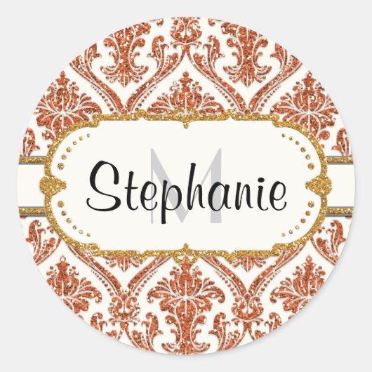 Faux Gold Glitter Damask Floral Pattern Stationery Ronde Sticker (Voorkant)