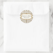 Faux Gold Glitter Damask Floral Pattern Stationery Ronde Sticker (Tas)