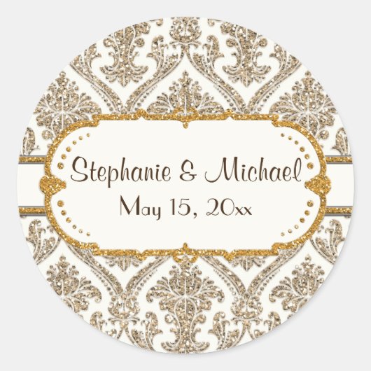 Faux Gold Glitter Damask Floral Pattern Stationery Ronde Sticker (Voorkant)