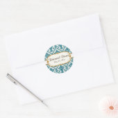 Faux Gold Glitter Damask Floral Pattern Stationery Ronde Sticker (Envelop)