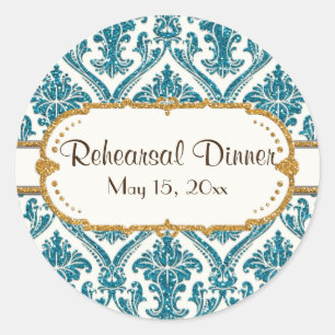 Faux Gold Glitter Damask Floral Pattern Stationery Ronde Sticker