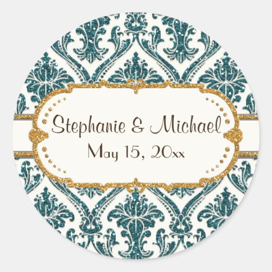 Faux Gold Glitter Damask Floral Pattern Stationery Ronde Sticker (Voorkant)