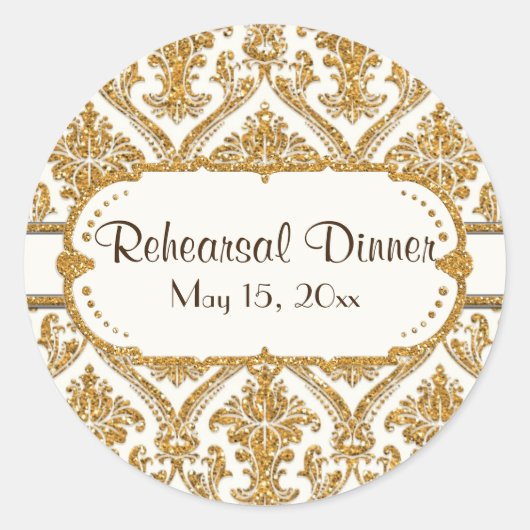 Faux Gold Glitter Damask Floral Pattern Stationery Ronde Sticker (Voorkant)