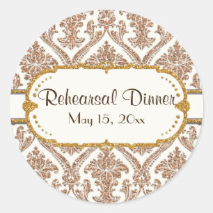Faux Gold Glitter Damask Floral Pattern Stationery Ronde Sticker
