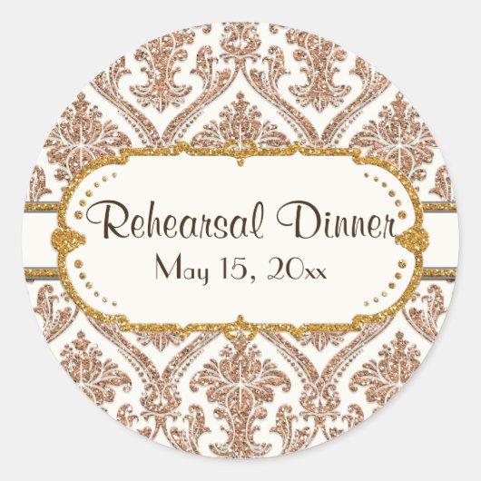 Faux Gold Glitter Damask Floral Pattern Stationery Ronde Sticker (Voorkant)