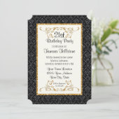 Faux Gold Glitter Damask Ticket Style Birthday Kaart (Staand voorkant)