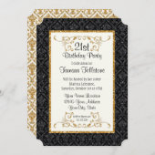 Faux Gold Glitter Damask Ticket Style Birthday Kaart (Voorkant / Achterkant)
