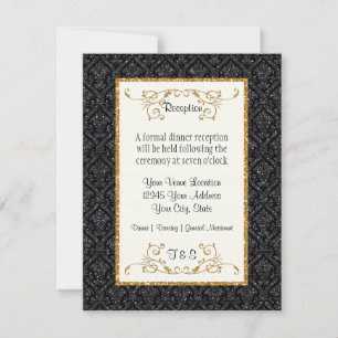 Faux Gold Glitter Damask Ticket Style Receptie Kaart