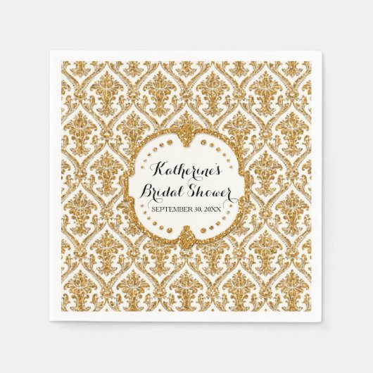 Faux Gold Glitter Damask Vrijgezellenfeest Party D Servetten (Voorkant)