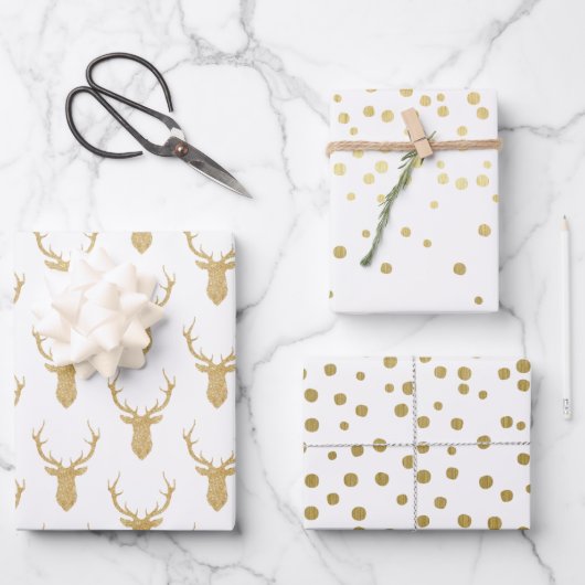 Faux Gold Glitter Deer Antlers - Kerstmis Inpakpapier Vel (Voorkant)