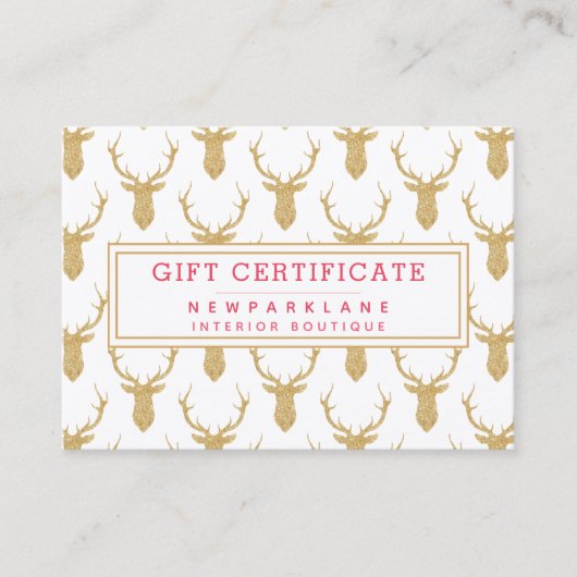 Faux Gold Glitter Deer kerstcadeaubon Visitekaartje (Voorkant)