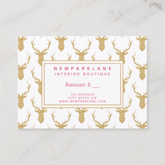 Faux Gold Glitter Deer kerstcadeaubon Visitekaartje (Achterkant)