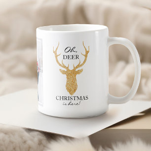 Faux Gold Glitter Deer Oh Deer Kerstmis hier Koffiemok