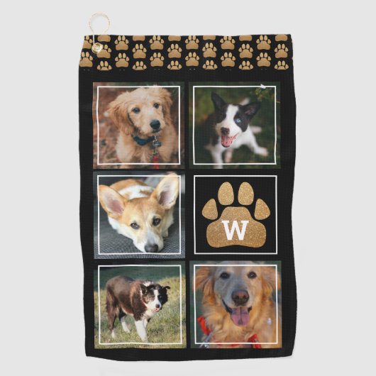 Faux Gold Glitter Dog Pet Photo Collage Golfhanddoek (Voorkant)