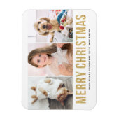 Faux Gold Glitter Drie Fotocollage Kerstmis Magneet (Verticaal)