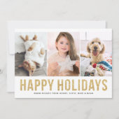 Faux Gold Glitter Drie Fotocollage Modern Feestdagenkaart (Voorkant)