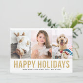 Faux Gold Glitter Drie Fotocollage Modern Feestdagenkaart (Staand voorkant)