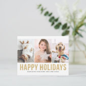 Faux Gold Glitter Drie Fotocollage Modern Feestdagenkaart (Staand voorkant)