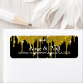 Faux Gold Glitter Drip op Black Modern Etiket (Insitu)