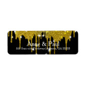 Faux Gold Glitter Drip op Black Modern Etiket (Voorkant)