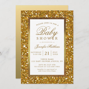 Faux Gold Glitter Elegant Baby shower Invite Kaart