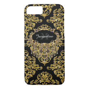 Faux Gold Glitter  Elegant Damask iPhone 8/7 Hoesje