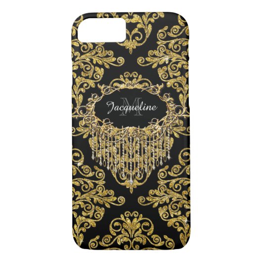 Faux Gold Glitter  Elegant Damask Case-Mate iPhone Case (Achterkant)