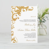 Faux Gold Glitter Elegant Damask Wedding Invite Kaart (Staand voorkant)