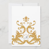 Faux Gold Glitter Elegant Damask Wedding Invite Kaart (Achterkant)
