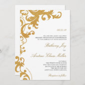Faux Gold Glitter Elegant Damask Wedding Invite Kaart (Voorkant / Achterkant)