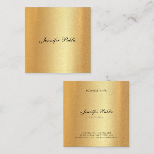 Faux Gold Glitter Elegant Hand Script Calligrafie Vierkante Visitekaartje (Voorkant / Achterkant)