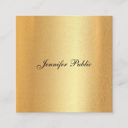 Faux Gold Glitter Elegant Hand Script Calligrafie Vierkante Visitekaartje (Voorkant)