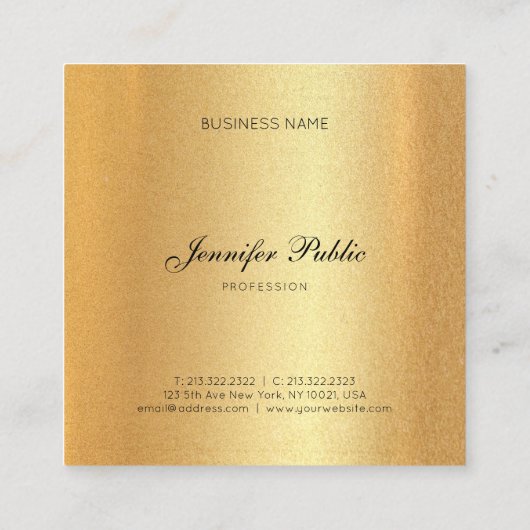 Faux Gold Glitter Elegant Hand Script Calligrafie Vierkante Visitekaartje (Achterkant)