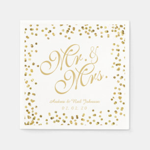 Faux Gold Glitter Elegant Mr en Mrs Wedding Servet