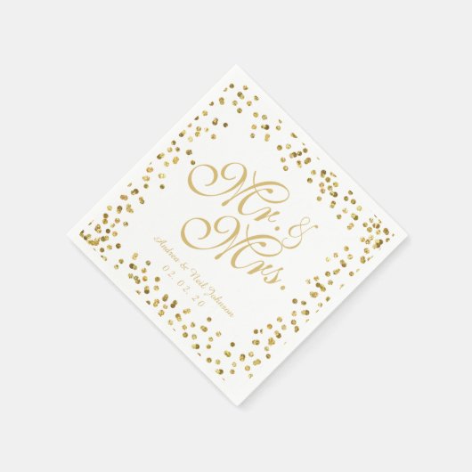 Faux Gold Glitter Elegant Mr en Mrs Wedding Servet (Hoek)