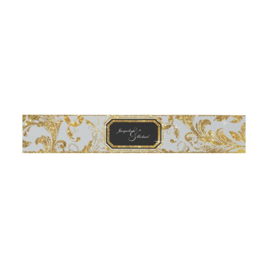 Faux Gold Glitter Elegant Scroll Classy Wedding Uitnodigingen Wikkel (Vlak)