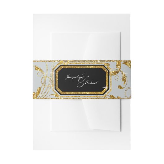 Faux Gold Glitter Elegant Scroll Classy Wedding Uitnodigingen Wikkel (Voorkant Voorbeeld)
