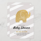 Faux Gold Glitter Elephant Grey Baby shower Invite Kaart (Voorkant / Achterkant)