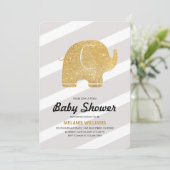 Faux Gold Glitter Elephant Grey Baby shower Invite Kaart (Staand voorkant)