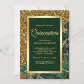 Faux Gold Glitter Emerald Green Marble Quinceanera Kaart (Voorkant)