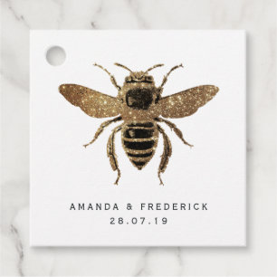 Faux Gold Glitter en Black Queen Bee Lace Wedding Bedankjes Labels