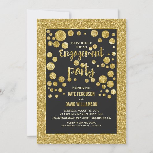 faux gold glitter en confetti verlofpartij kaart (Voorkant)