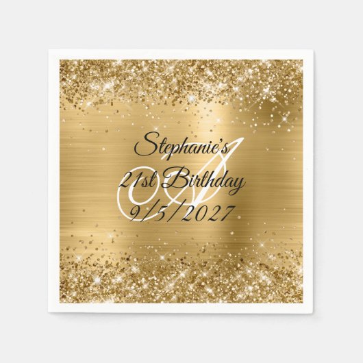 Faux Gold Glitter en Folie 21e verjaardag Servet (Voorkant)