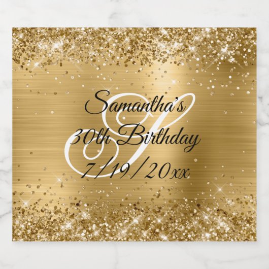 Faux Gold Glitter en Folie 30e verjaardag Sparkling Wijnetiket (Enkel label)