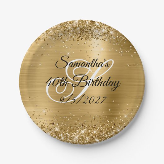 Faux Gold Glitter en Folie 40e verjaardag Papieren Bordje (Voorkant)