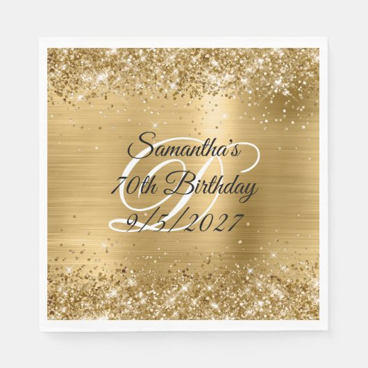 Faux Gold Glitter en Folie 70e verjaardag Servet (Voorkant)