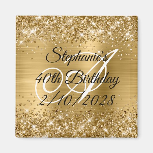 Faux Gold Glitter en Folie Monogram 40e verjaardag Magneet (Voorkant)