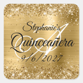 Faux Gold Glitter en Folie Quinceañera Vierkante Sticker
