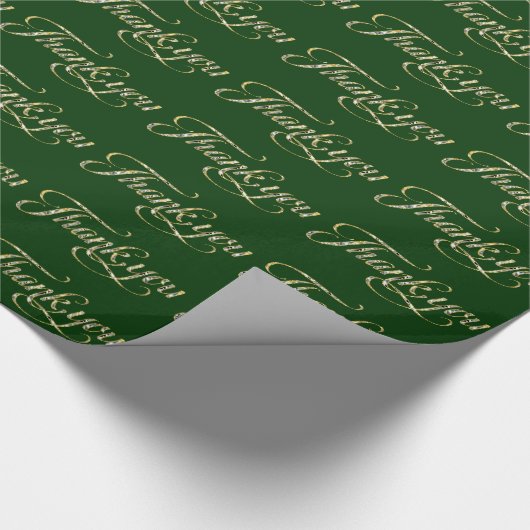 Faux Gold Glitter en Green Bedankt Pattern Cadeaupapier (Hoek)